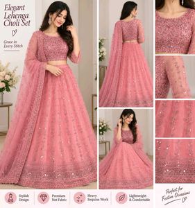Elegant Pink Sequins Lehenga Choli Set