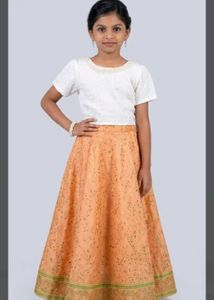 Kids Stylish White Puff Sleeve Top & long skirt