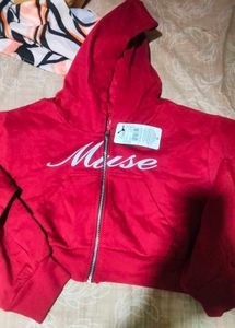 Red Cropped Zip-Up Hoodie