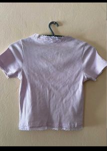 Cropped Ribbed Top with Lace Trim