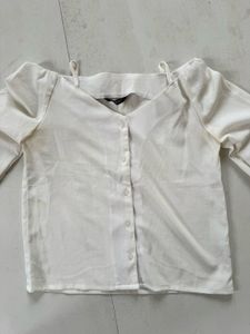Off-Shoulder Button-Up Blouse