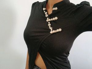 Chic Korean Style top with Pearl Embellishments