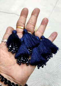 Deep Blue Double Tassel Silk And Bea