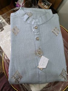 Men's Powder Blue Embroidered Kurta