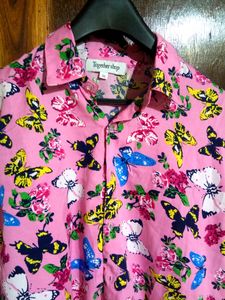 Korean Butterfly Print Button-Up