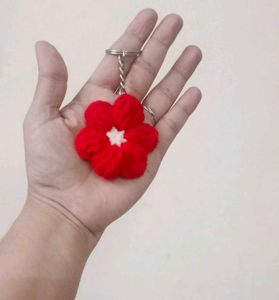Red Crochet Flower Keychain