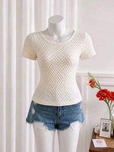 Textured White Short Sleeve Top