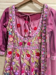 Embroidered Net Gown with Dupatta