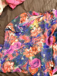 Vibrant Floral Print Sheer Top