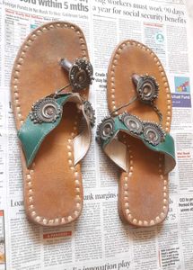 2 jodi Sandals Camel leather Handmade ghungroo