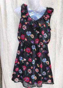 Black Floral Print Mini Dress