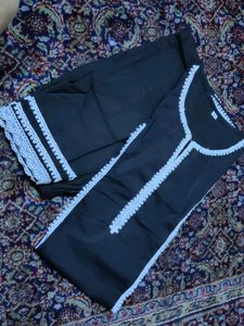 XL - Black Kurta with White Lace