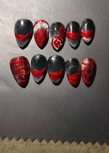 Gothic hand designed Black & Red Press-On Nails