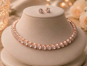 Rose Gold Tennis Necklace & Earrings Set