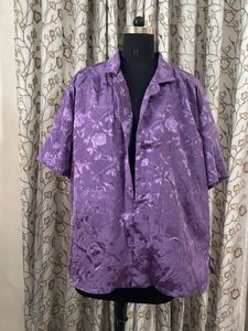 Purple Floral Satin Button-Up Top