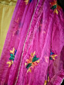 Mustard Kurti with Pink Dupatta