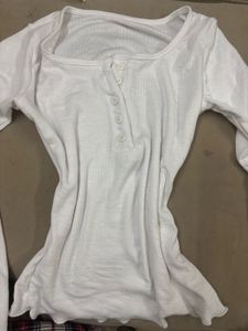 Ribbed White Henley Top