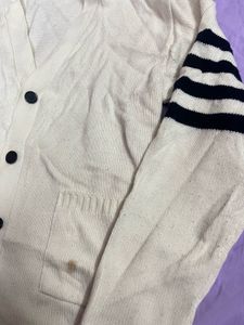 Cream Striped Sleeve Cardigan