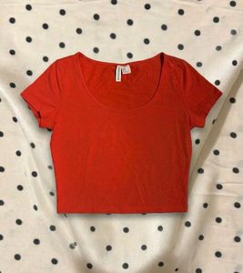 H&amp;M Red Scoop Neck Crop Top