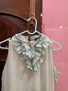 Mint Ruffled Neck Sleeveless Dress