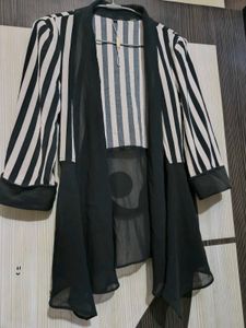 Chic Striped Open Front Jacket