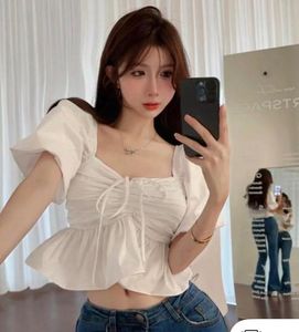White Peplum Tie-Front Crop Top