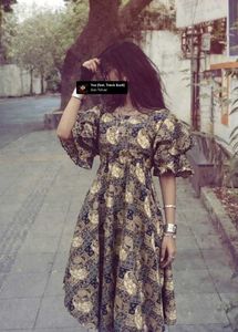 Bohemian Print Puff Sleeve Dress