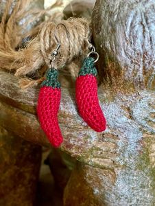 Crocheted red Chili Pepper Earrings