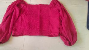 Hot Pink Sheer Puff Sleeve Top