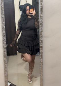 Elegant Brown Lace Sleeve Mini Dress