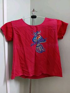 Unique Embroidered Red Top