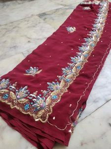Maroon aari tari work saree
