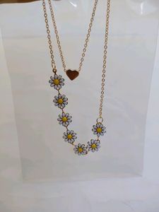 Flower Design Pendant Double Chain Necklace