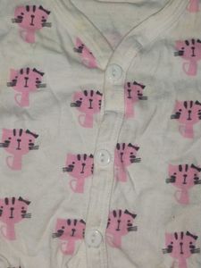 Baby Girl's Cute Cat Print Sleepsuit &amp; Hat Set