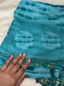 Teal Tie-Dye Dupatta with Tassels