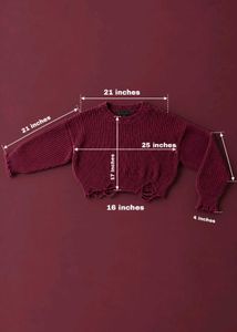 BURGUNDY DISTRESSED RIBBED CROPPED SWEATER
