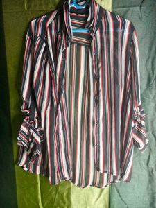 Striped Sheer Button-Up Shirt