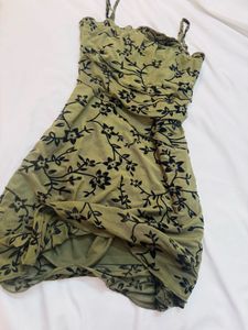 Floral Olive Green Mini Dress