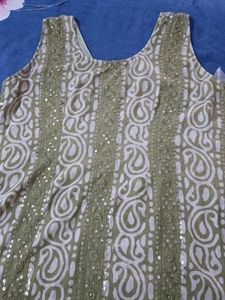 Green embroidered  Kurta with White Pants