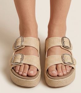 Stylish Beige Buckle Sandals
