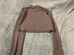 Brown Mock Neck Cropped Long Sleeve Top