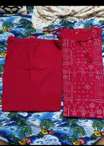 Red Kurta Set with Unique Print