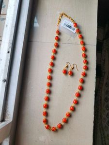 Red Beaded Necklace &amp; Earring Set