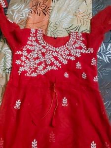 Red Embroidered Kurta
