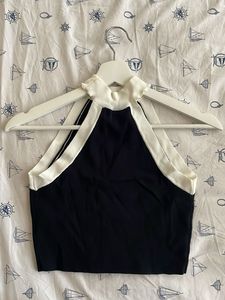 Stylish Black &amp; White Halter Neck Top