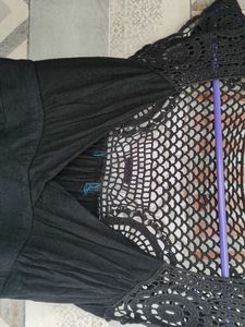 Black Crochet Detail Mini Dress