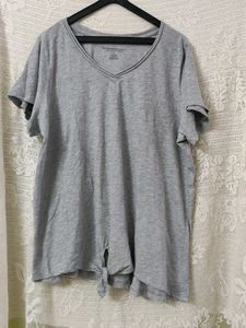 Grey V-Neck Tie-Front T-Shirt
