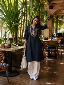 Elegant Embroidered Navy Kurta