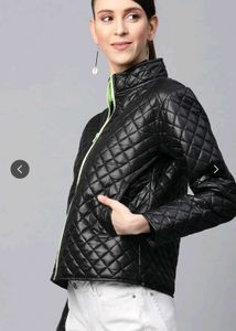 Quilted Bomber Jacket with Neon Zip