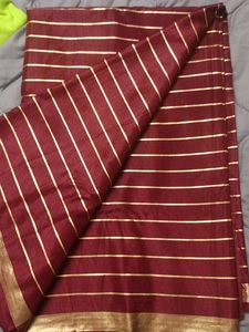 Maroon Saree with Gold Stripes